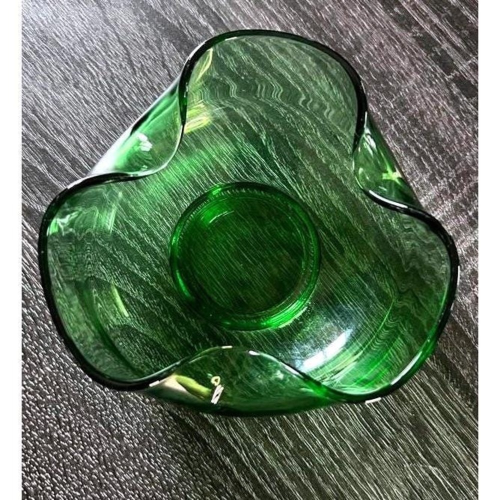 Vintage Anchor Hocking Green Glass Chip Bowl 1960s Mid-Century Modern